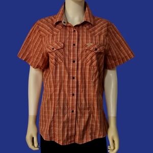 ROCKIES Red Plaid Short Sleeve Snap Button Western Cowgirl Shirt